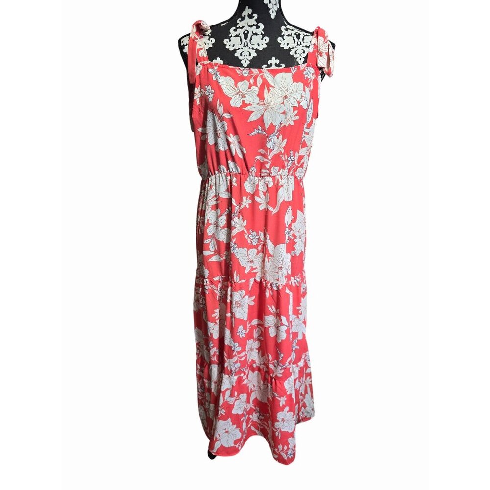 Social Standard by Sanctuary Coral Floral Tie-Shoulder Maxi Dress Size XXL